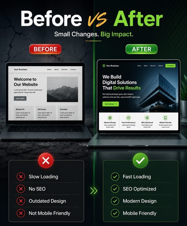 Website redesign before and after